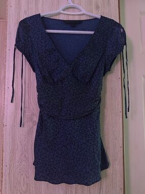 Express Navy Floral V-Neck Short Sleeve Tunic